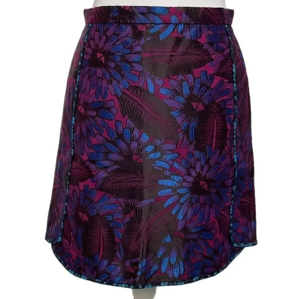 J. Crew Floral Jacquard Mini Skirt‎ Size 4 Purple Midnight Embroidered NWT